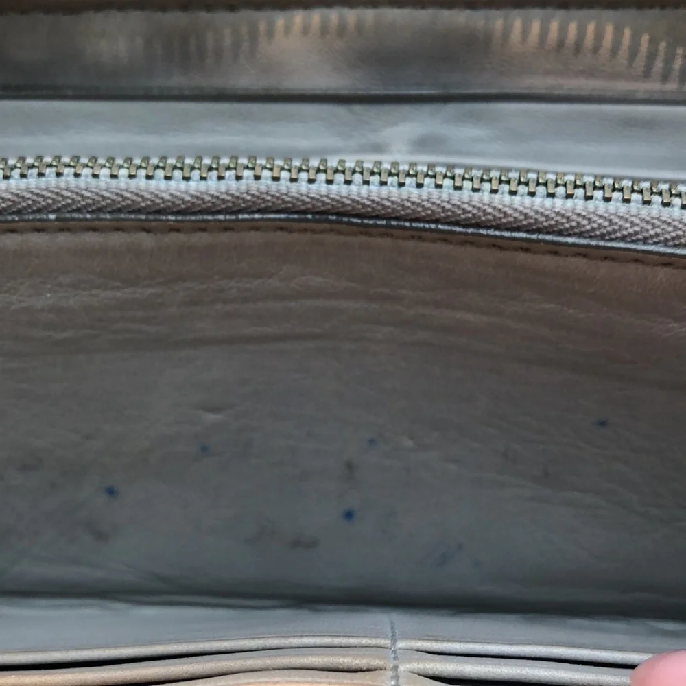 Reed Krakoff Silver Leather Zip Around Ribbon Large Wallet Flawed